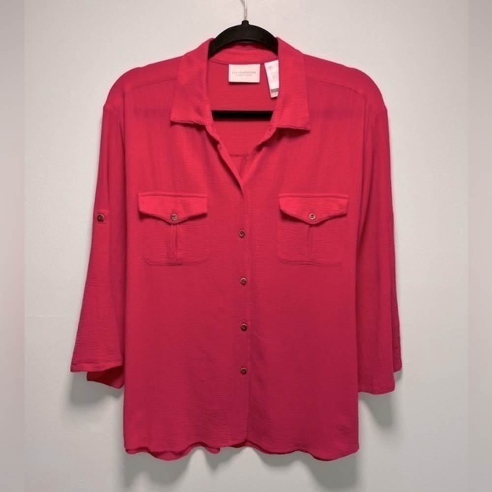 LIZ CLAIBORNE- Women’s Cotton Button-Down Tunic Blouse- Large